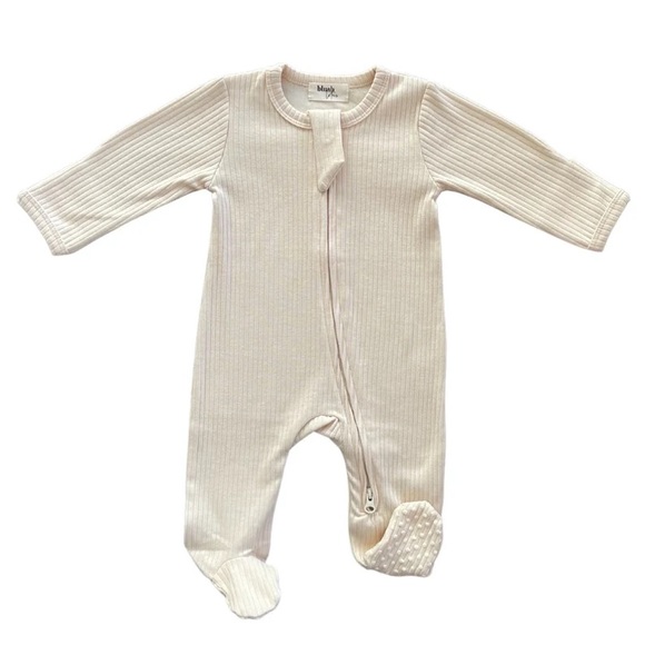 CREAM | Blush Lotus ribbed organic baby gender neutral footie - Picture 1 of 3